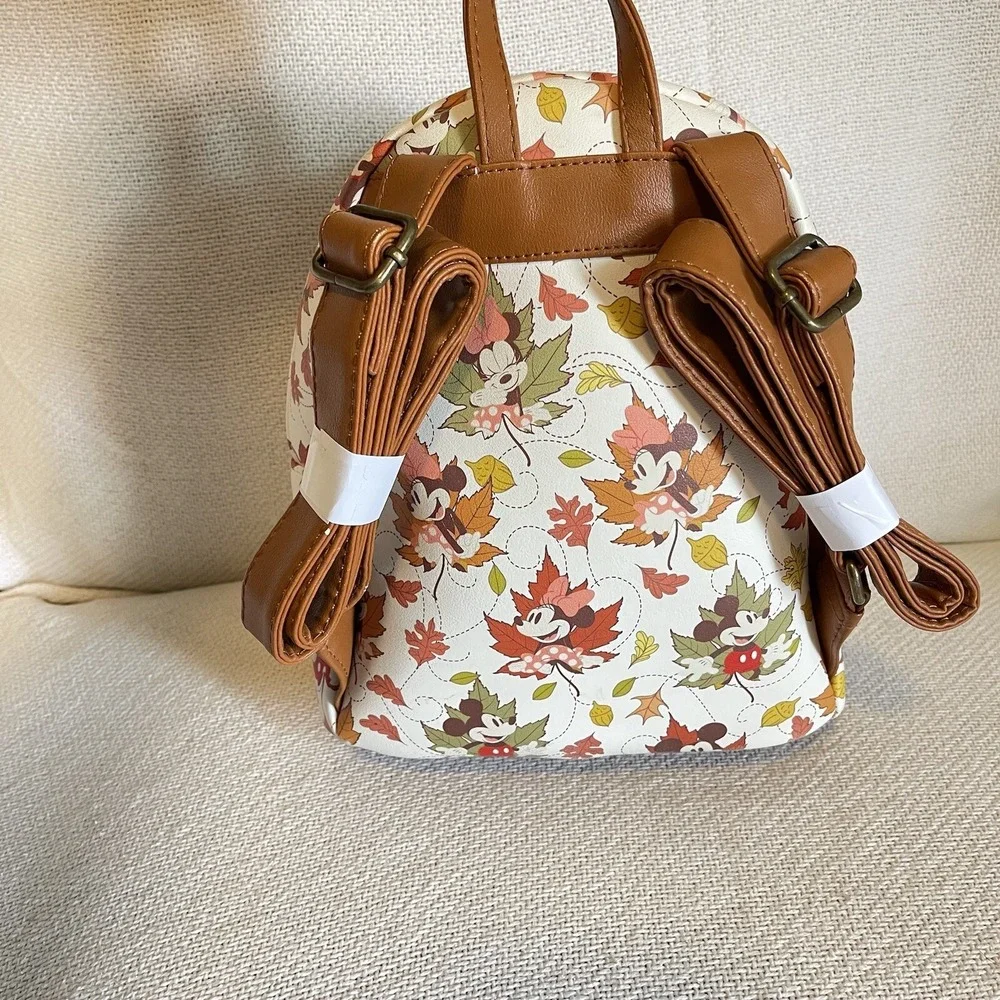Loungefly Disney Minnie Mickey Mouse Fall Foliage Autumn Leaves Backpack USED
